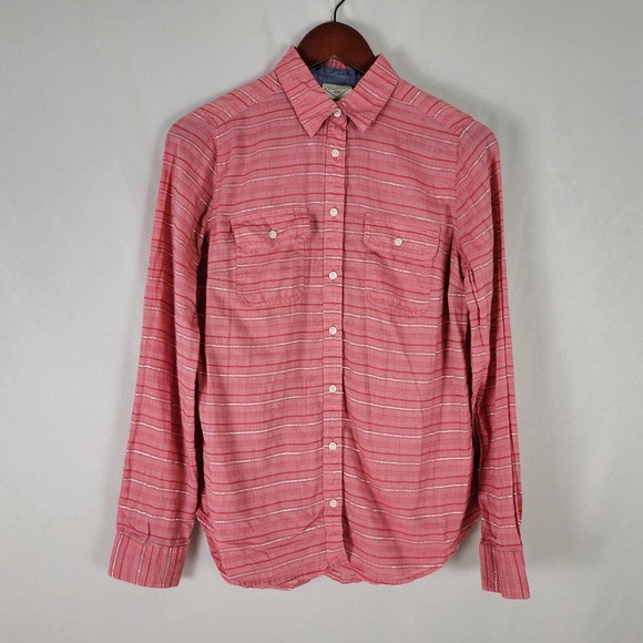 St.‎ John's Bay Womens Shirt Small Top Pink Red Striped Long Sleeve Button Down - Picture 1 of 11